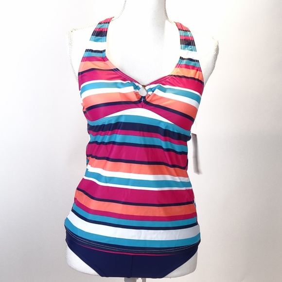 Charm Leaks High Striped Swimsuit Size M Tankini - Picture 1 of 8